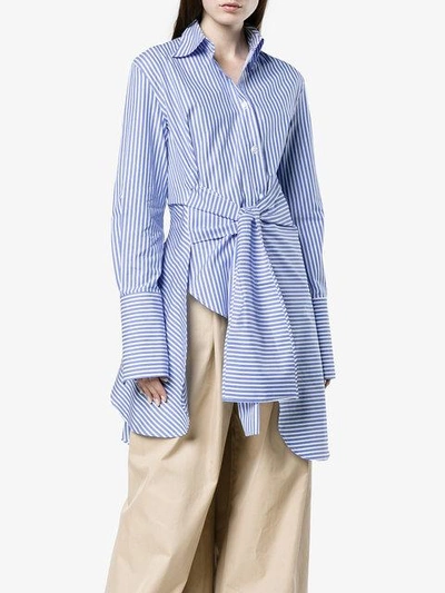 Shop Wright Le Chapelain Asymmetric Stripe Wrap Shirt - Blue