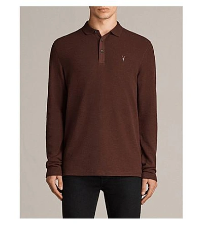 Shop Allsaints Clash Long-sleeved Polo Shirt In Burnt Red