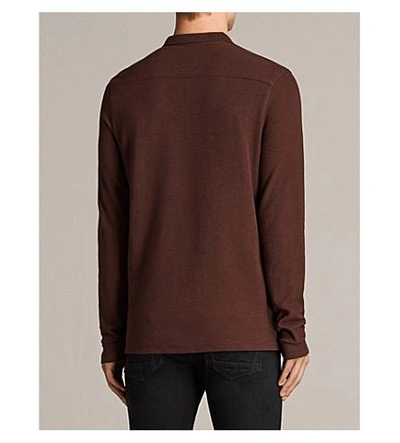 Shop Allsaints Clash Long-sleeved Polo Shirt In Burnt Red