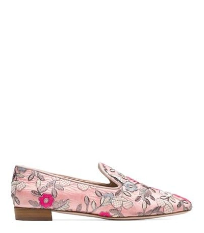 Shop Stuart Weitzman The Pipearky Flat In Rose Pink Embroidered Fabric
