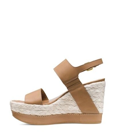 Shop Stuart Weitzman The Doover Wedge In Camel Brown Calf Leather