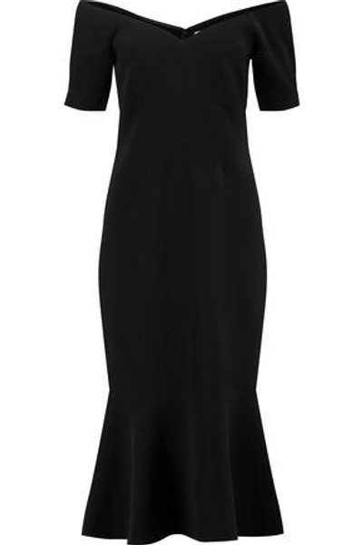 Shop Cinq À Sept Woman Marta Off-the-shoulder Fluted Crepe Midi Dress Black