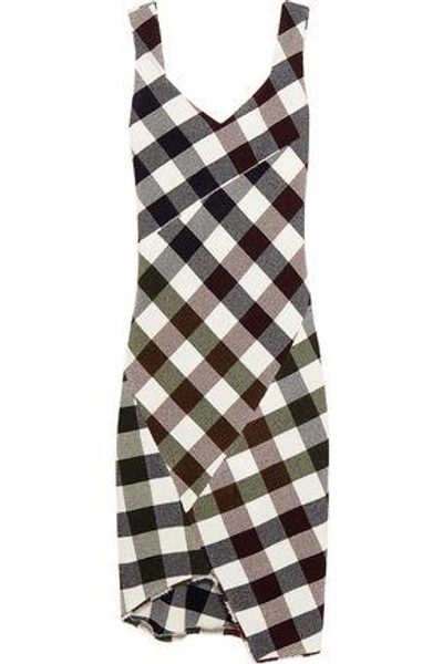 Shop Victoria Beckham Woman Gingham Stretch-knit Dress Burgundy