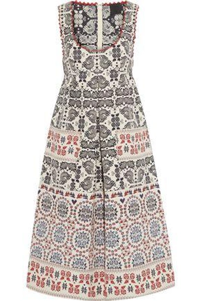 Shop Anna Sui Woman Pleated Metallic Cotton-blend Jacquard Dress Multicolor