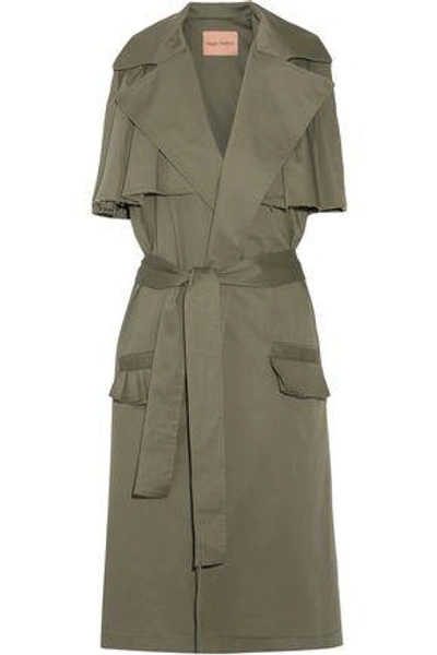 Shop Maggie Marilyn Woman The Brave Ruffle-trimmed Stretch-cotton Twill Gilet Army Green