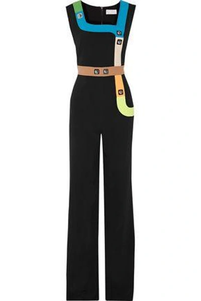 Shop Peter Pilotto Woman Track Embellished Stretch-cady Jumpsuit Black