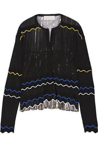 Shop Peter Pilotto Woman Paneled Stretch-knit And Pleated Silk-blend Lamé Cardigan Black