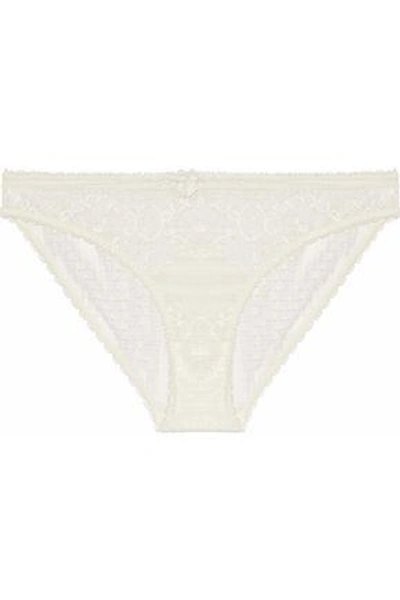 Shop Stella Mccartney Woman Ophelia Whistling Stretch Leavers Lace Briefs Ivory