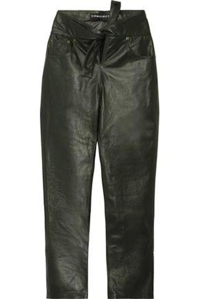 Shop Y/project Knotted Faux Leather Straight-leg Pants In Forest Green