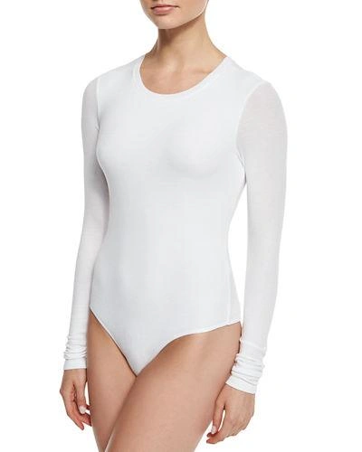 Shop Atm Anthony Thomas Melillo Long-sleeve Crewneck Bodysuit In White