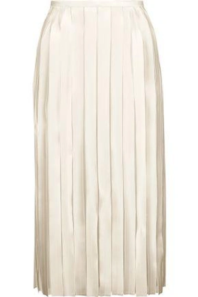 Shop Dion Lee Woman Pleated Silk-satin And Georgette Midi Skirt Off-white