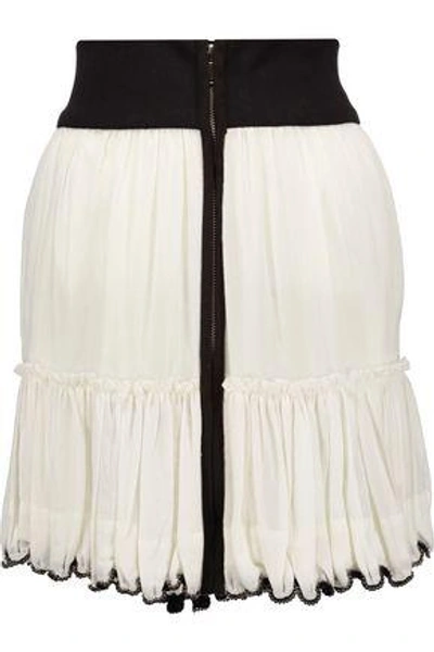 Shop Isabel Marant Woman Rena Tiered Beaded Cotton-voile Mini Skirt Ivory