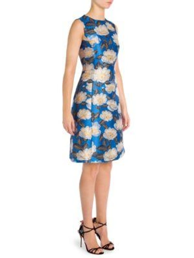 Shop Dolce & Gabbana Floral Jacquard Sleeveless Dress In Light Blue