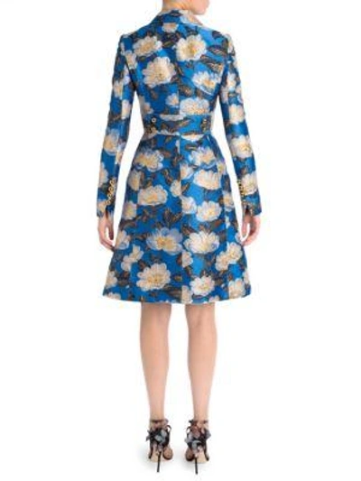 Shop Dolce & Gabbana Floral Jacquard Fitted Coat In Light Blue Jacquard