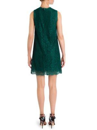 Shop Dolce & Gabbana Sleeveless Lace Shift Dress In Dark Green