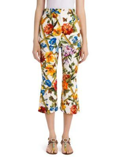 Shop Dolce & Gabbana Floral Bamboo Print Cropped Pants In Floral Multi