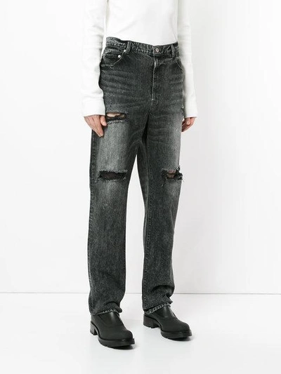 Shop Red Card Ripped Slim-fit Jeans - Black