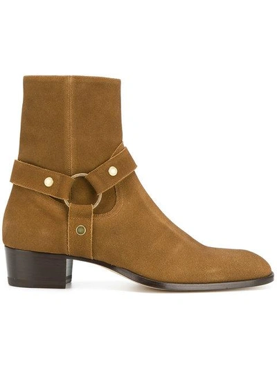 Shop Saint Laurent Classic Wyatt 40 Harness Boots In Brown