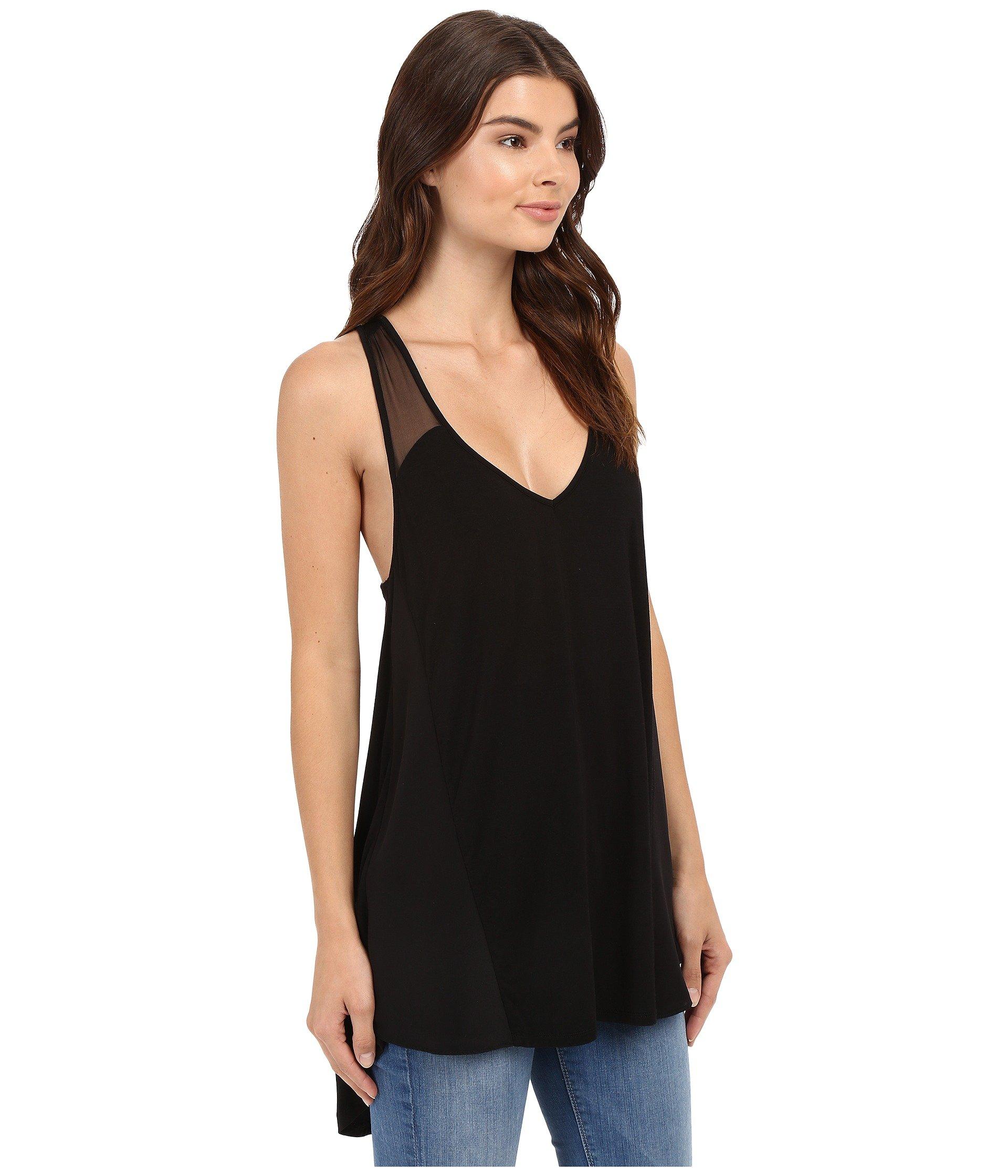 Heather Silk And Jersey Overlap Back Tank Top In Black | ModeSens