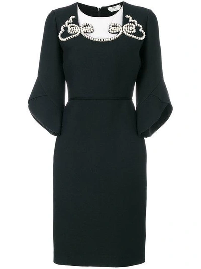 Shop Fendi Embellished Pencil Dress In Black