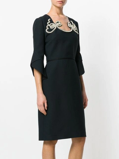 Shop Fendi Embellished Pencil Dress In Black