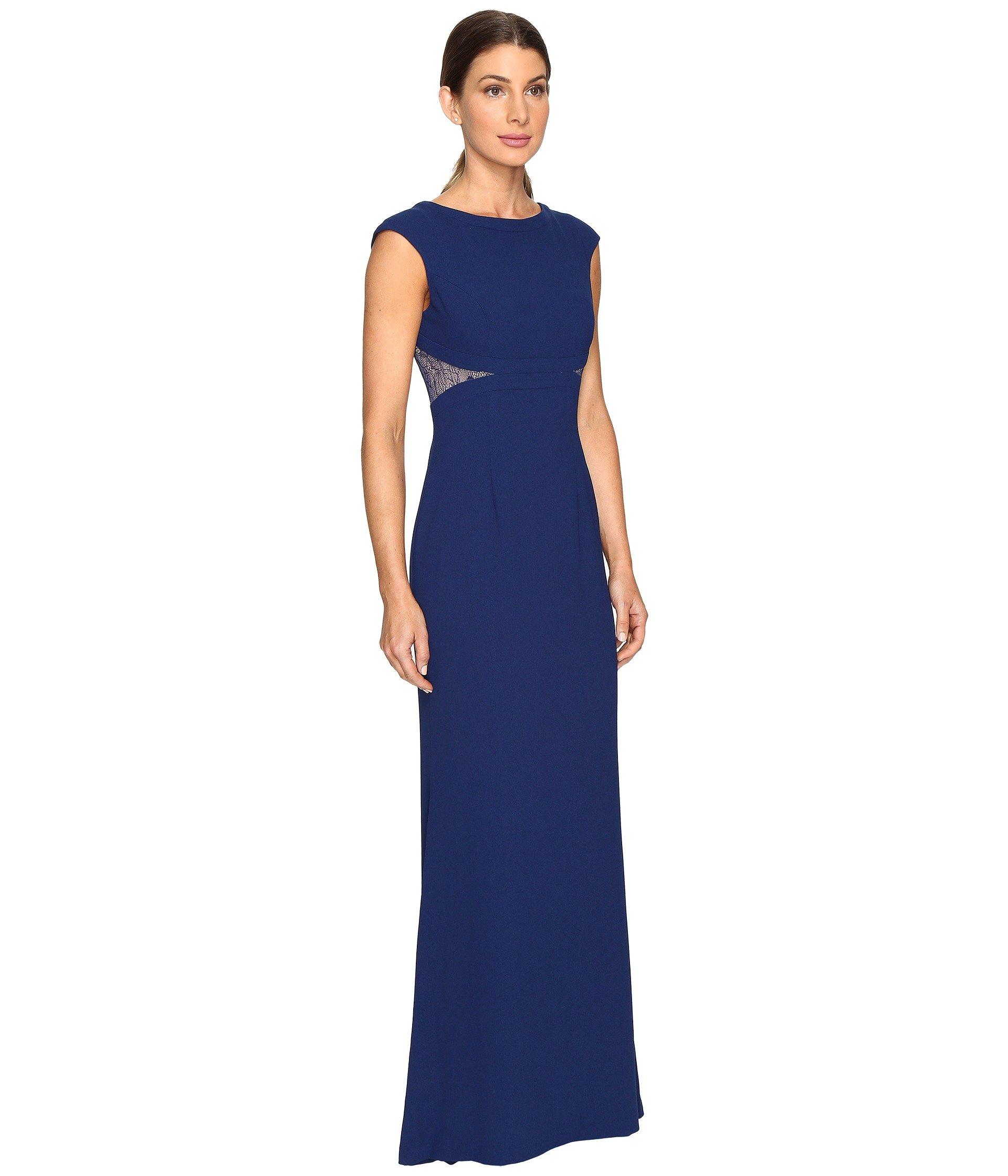 Aidan Mattox Lace Inset Crepe Gown In Navy | ModeSens