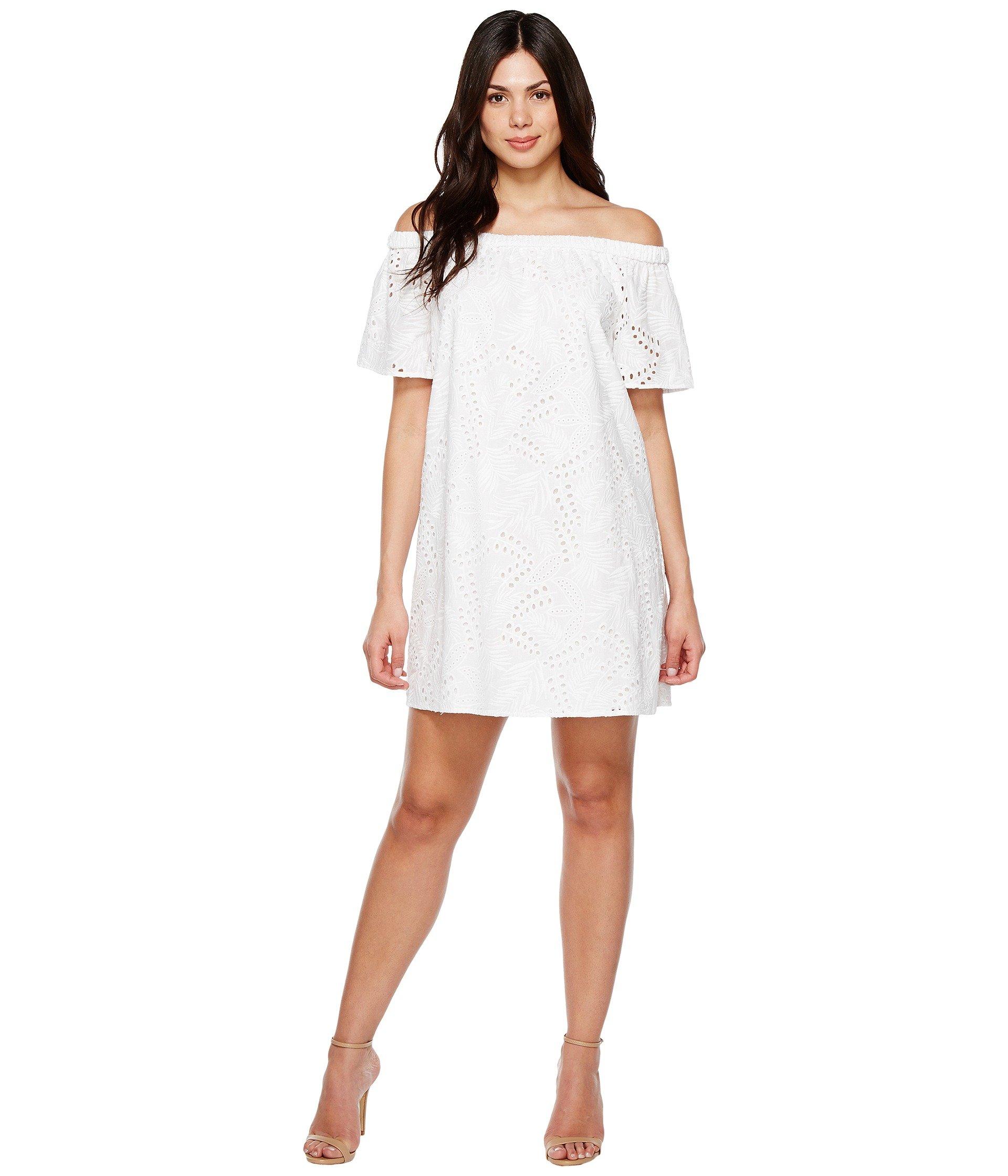 off the shoulder white eyelet dress