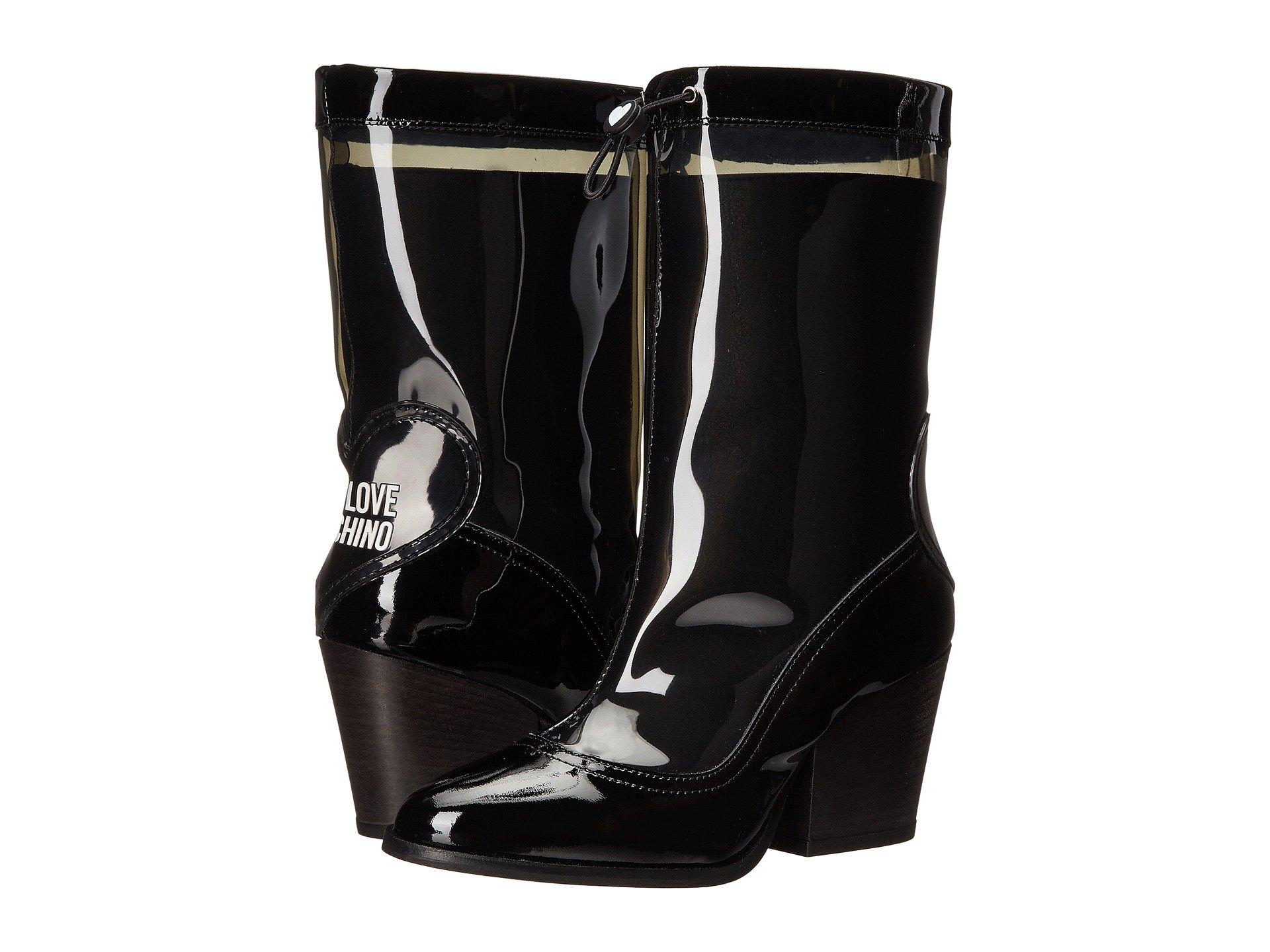 black heeled rain boots