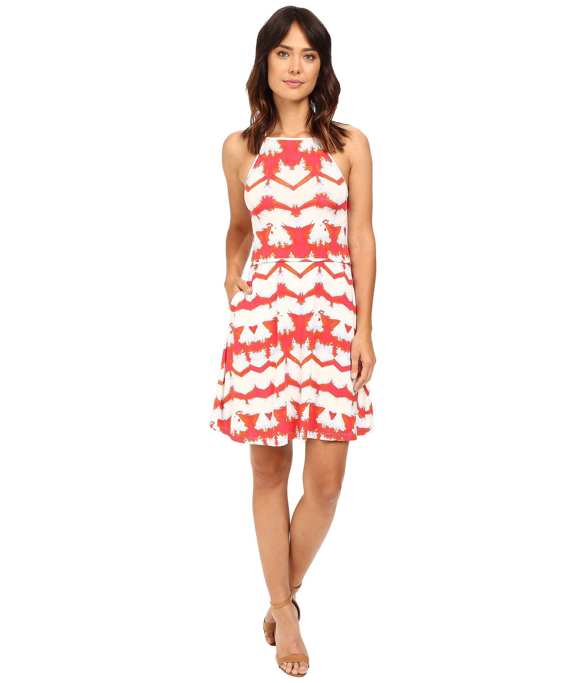 oasis stripe and palm halter dress