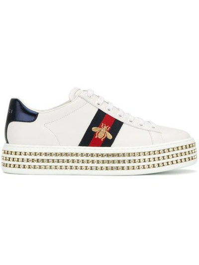 Shop Gucci Ace Crystal Embellished Sneakers