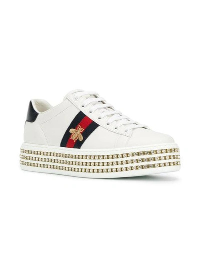 Shop Gucci Ace Crystal Embellished Sneakers