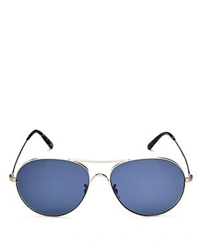 Shop Oliver Peoples Rockmore Oversized Brow Bar Aviator Sunglasses, 58mm In Brushed Silver/blue