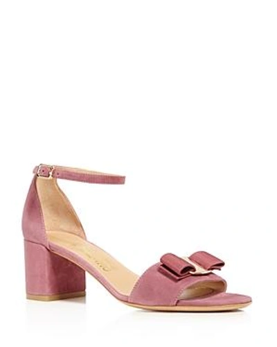Shop Ferragamo Ankle Strap Block Heel Sandals In New Griotte Pink/gold