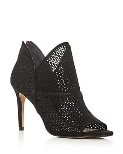 Shop Vince Camuto Women's Vatena Perforated Nubuck Leather High Heel Booties In Black