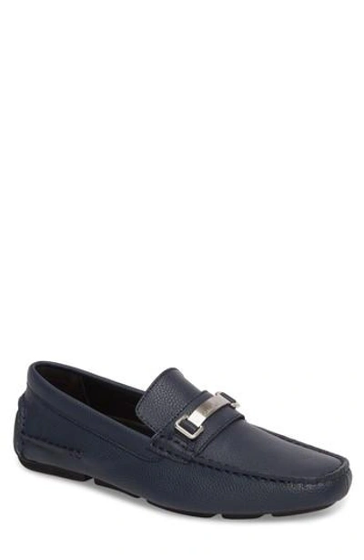 Calvin Klein Men's Mikos Tumbled Leather Drivers Men's Shoes In Dark Navy |  ModeSens