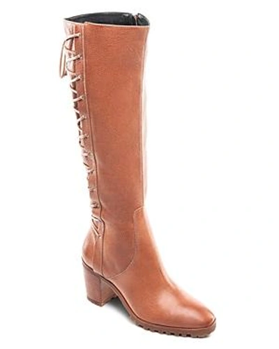 Shop Bernardo Women's Tumbled Leather Tall Lace Up Boots In Cognac