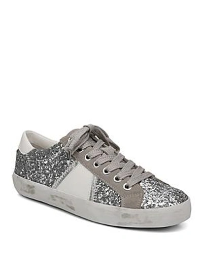 Shop Sam Edelman Women's Baylee Suede & Glitter Low Top Lace Up Sneakers In Silver