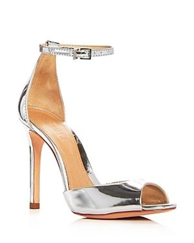 Shop Schutz Women's Saasha Lee Leather Ankle Strap High-heel Sandals In Silver