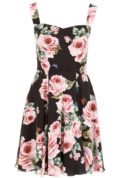 Shop Dolce & Gabbana Printed Silk Dress In Rose Rosa F.do Neronero