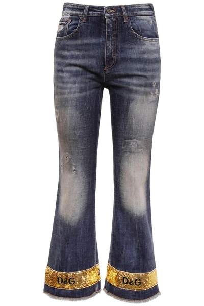 Shop Dolce & Gabbana Jeans With Five Pockets And Sequins In Blu Scurissimo 1blu