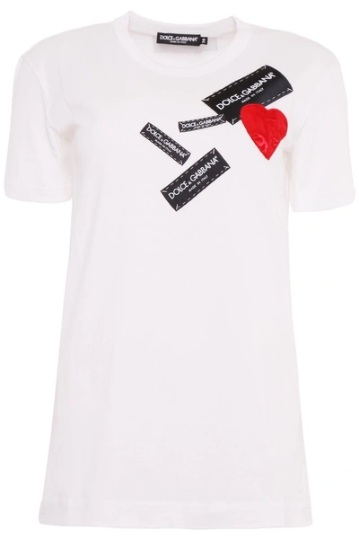Shop Dolce & Gabbana Logo And Heart Patch T-shirt In Bianco Otticobianco