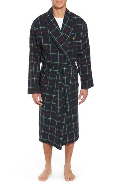 Shop Polo Ralph Lauren Flannel Cotton Robe In Windsor Plaid/ Navy