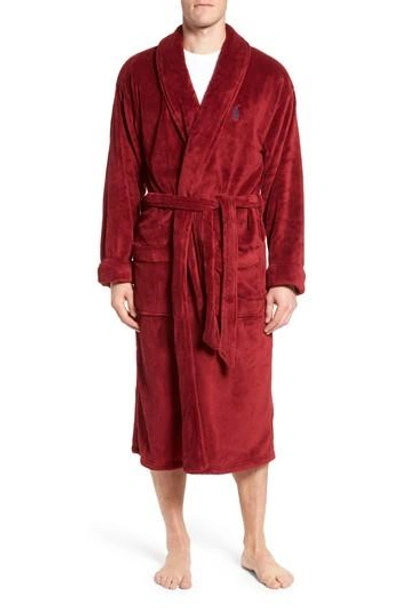 Shop Polo Ralph Lauren Microfiber Robe In Red Sienna/ Cruise Navy