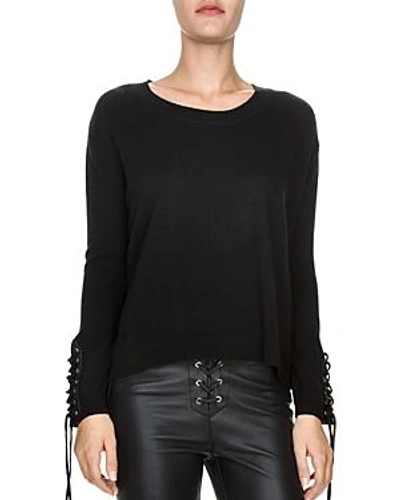 Shop The Kooples Lace-up Wool Sweater In Black