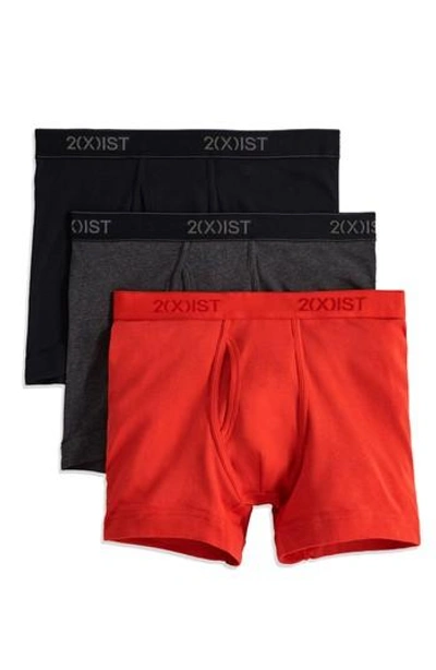 Shop 2(x)ist 3-pack Cotton Boxer Briefs In Black/ Charcoal/ Poppy Red