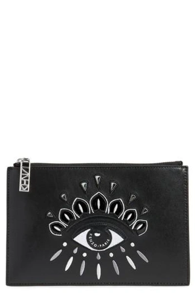 Shop Kenzo Eye Embroidery Leather Pouch - Black