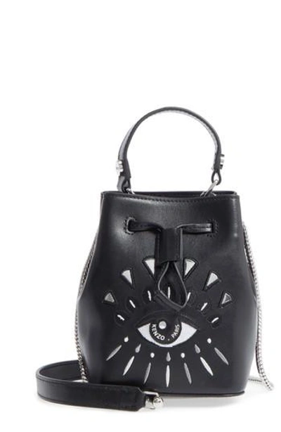 Shop Kenzo Mini Eye Embroidery Leather Bucket Bag - Black
