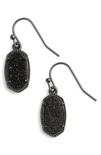 Shop Kendra Scott Lee Small Drop Earrings In Black Drusy/ Gunmetal