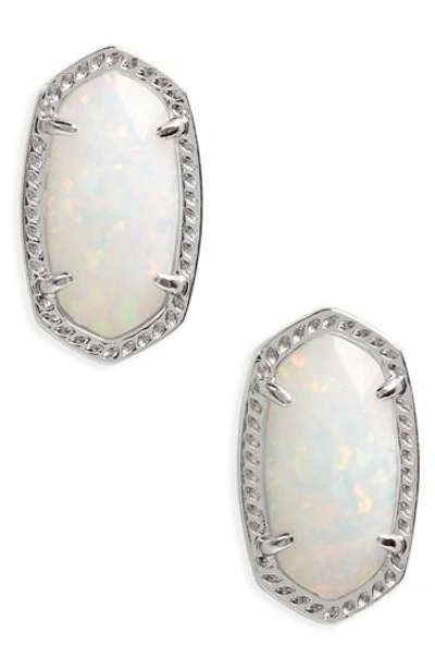 Shop Kendra Scott Ellie Oval Stud Earrings In White Opal/ Silver