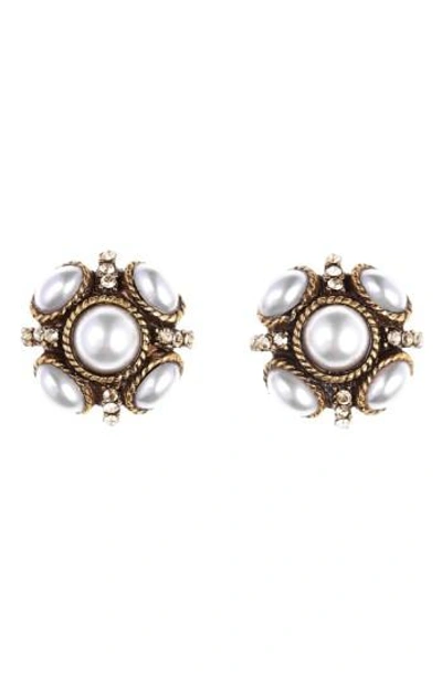 Shop Oscar De La Renta 'classic Button' Stud Earrings In Pearl